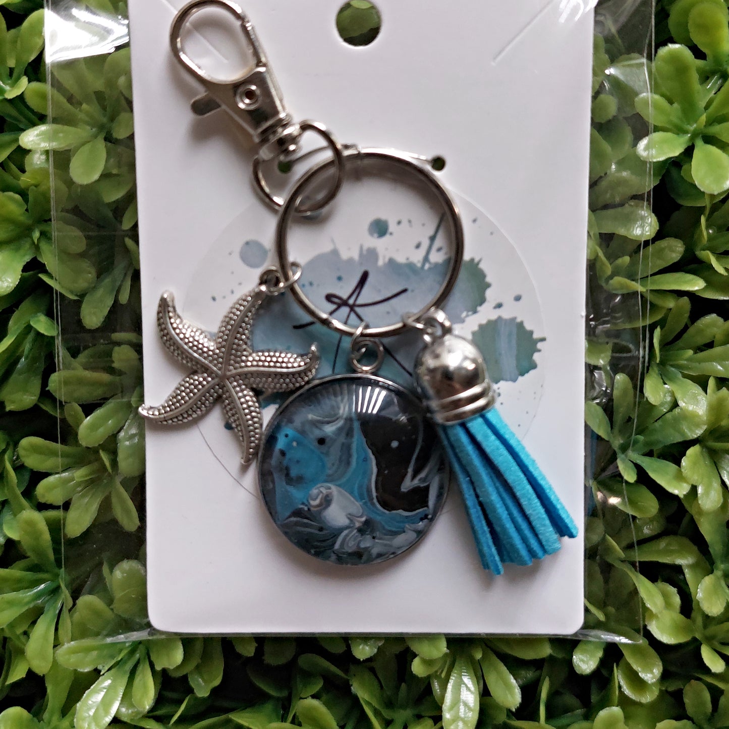 Fluid Art Keychain with Charm