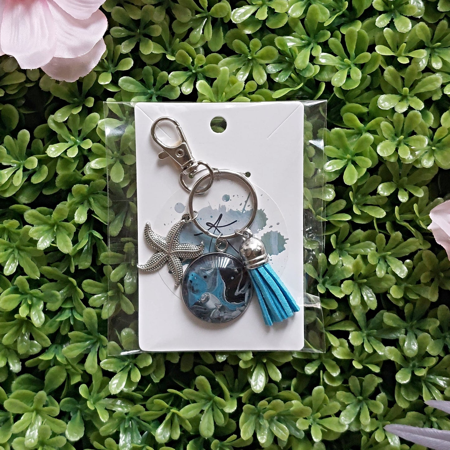 Fluid Art Keychain with Charm