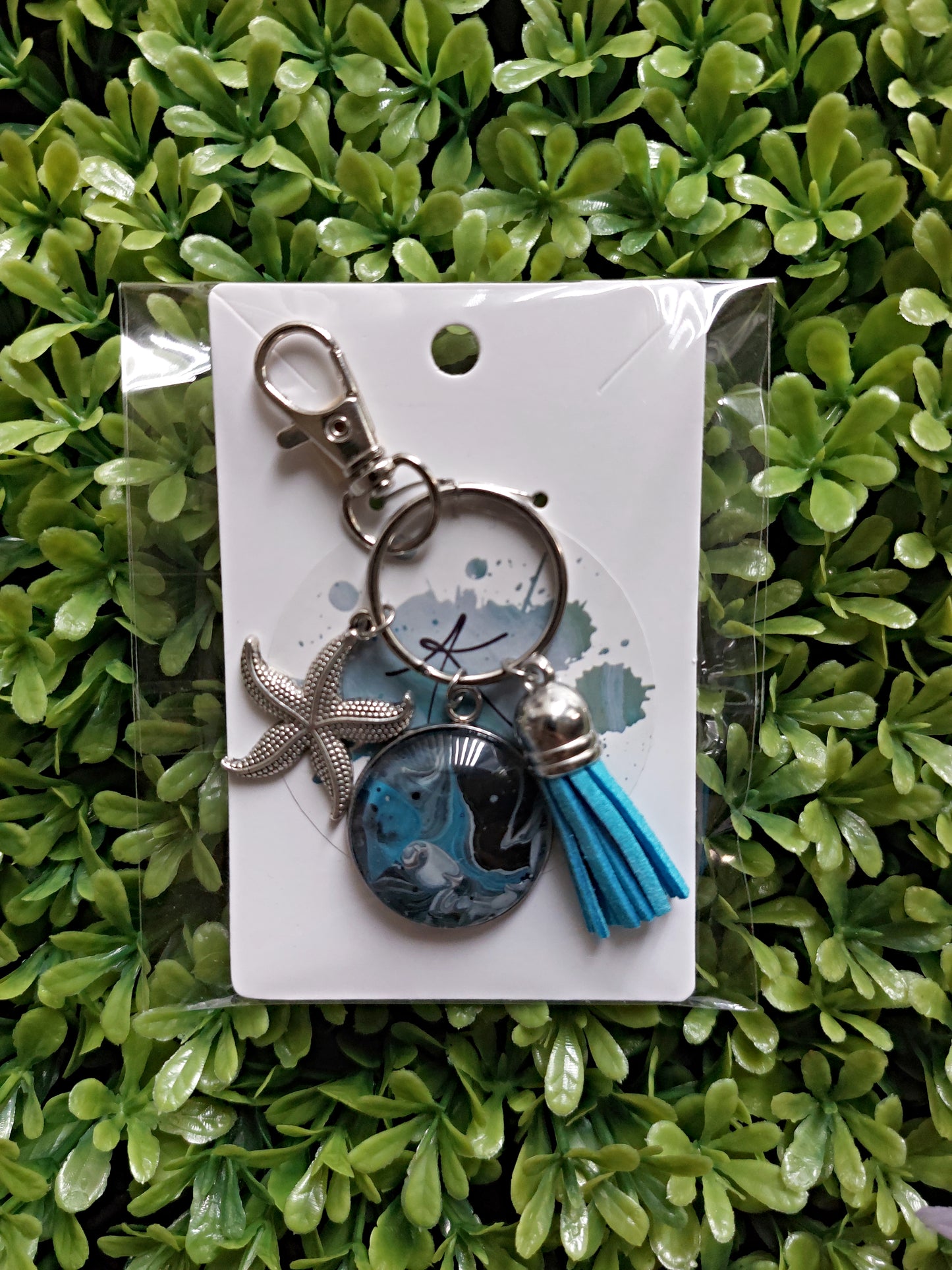 Fluid Art Keychain with Charm